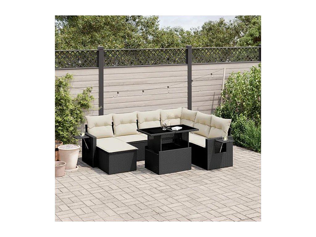 Set de sofás de jardín 8 piezas y cojines ratán sintético negro