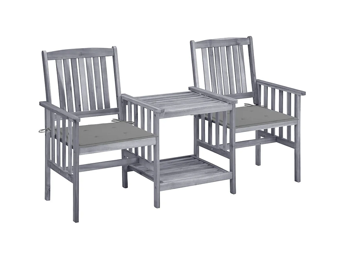 Chaises de jardin avec table à thé et coussins Acacia solide