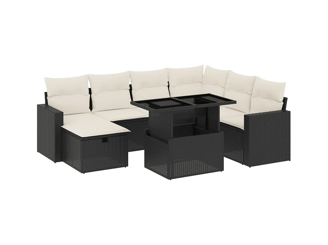 Salon de jardin 8 pièces avec coussins noir résine tressée