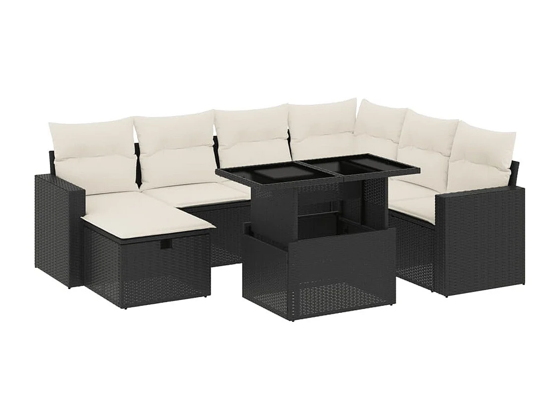 Salon de jardin 8 pièces avec coussins noir résine tressée