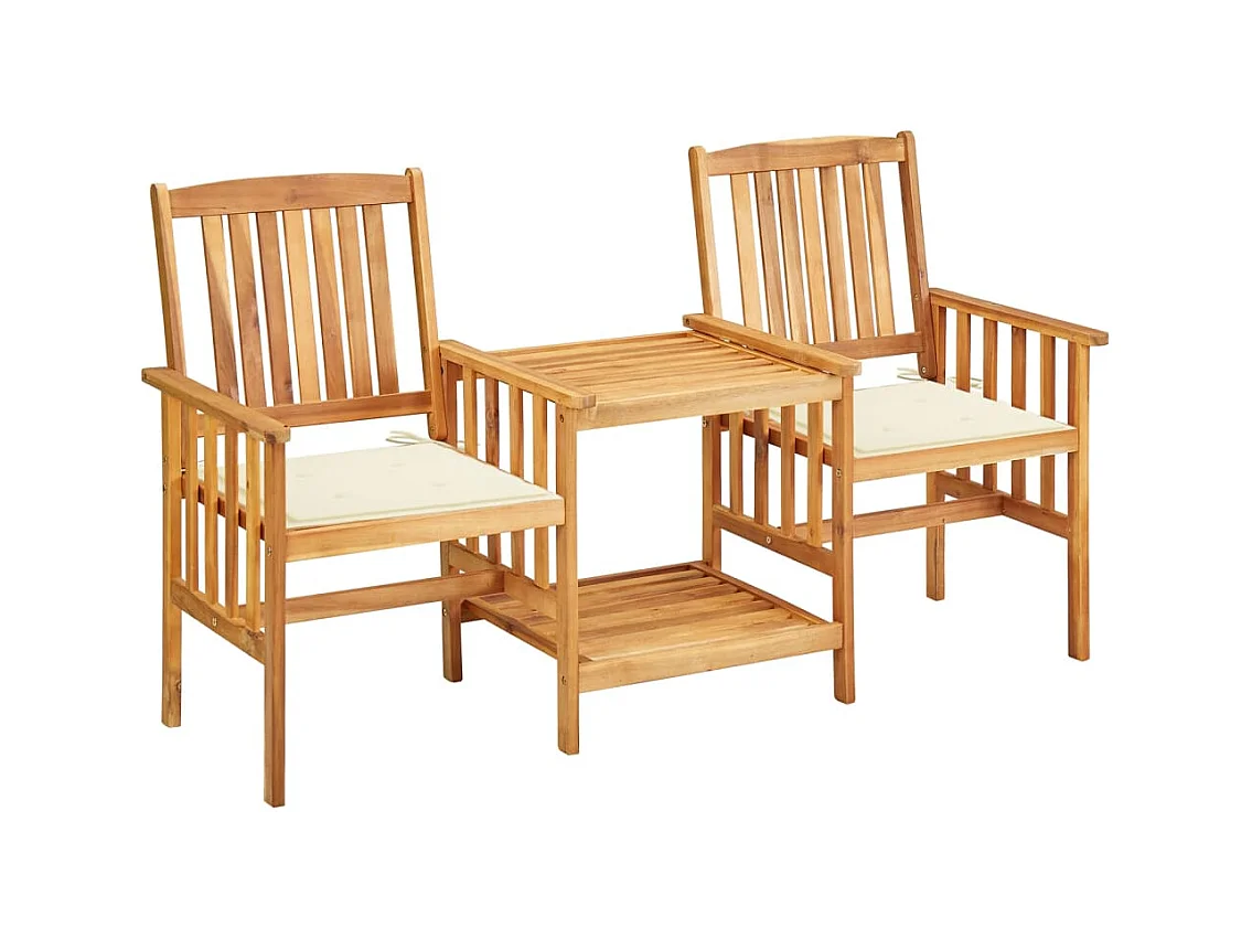 Chaises de jardin avec table à thé et coussins Acacia solide