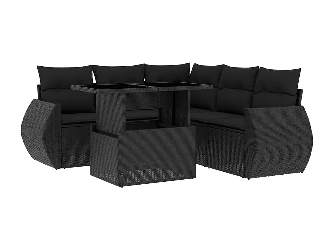 Salon de jardin 6 pièces avec coussins noir résine tressée