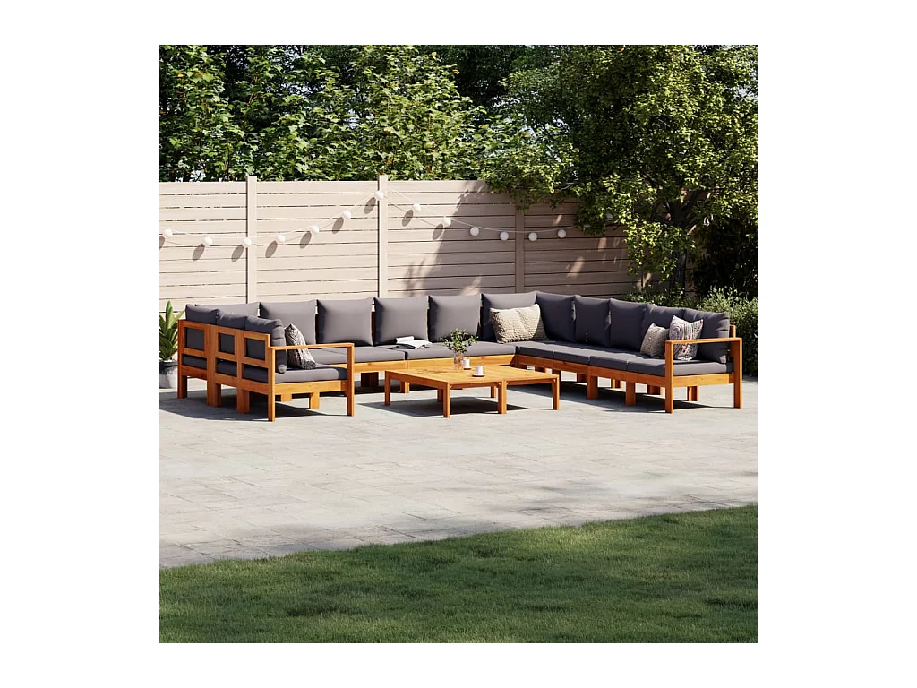 Salon de jardin avec coussins 9 pièces bois massif d'acacia