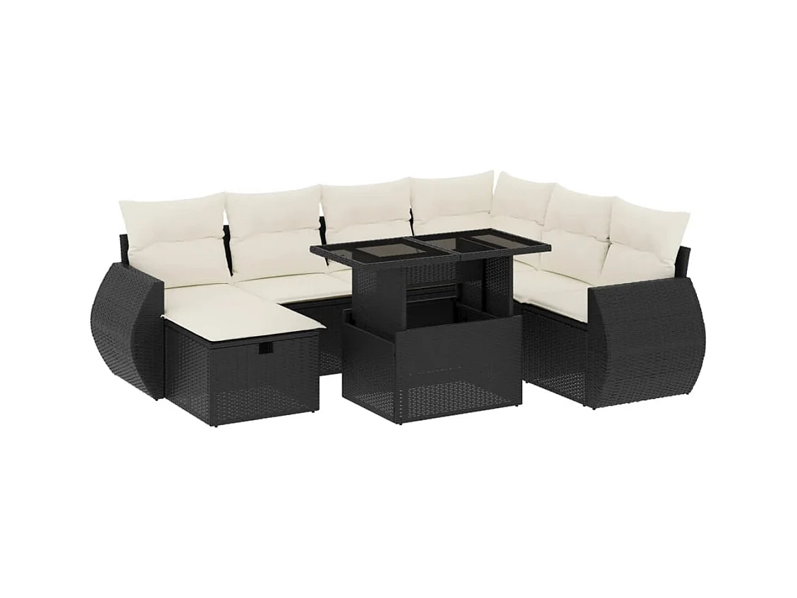 Salon de jardin 8 pièces avec coussins noir résine tressée