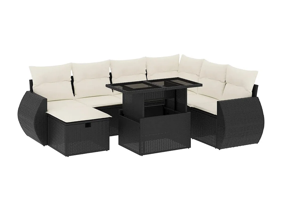 Set de sofás de jardín 8 piezas y cojines ratán sintético negro