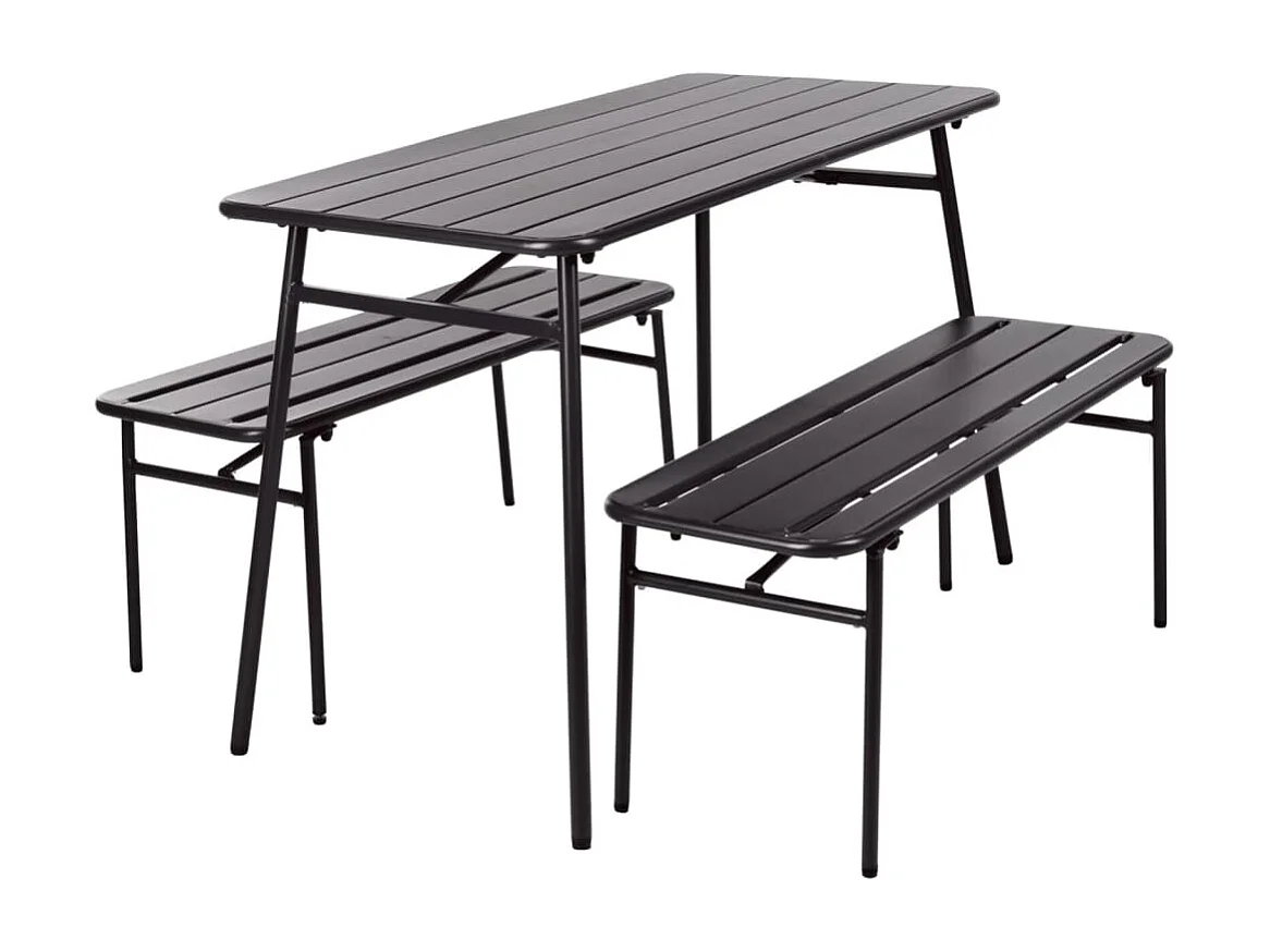 Ensemble table et banc de jardin 3 pièces gris acier