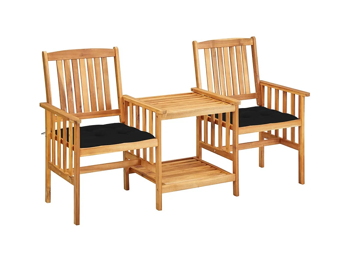 Chaises de jardin avec table à thé et coussins Acacia solide