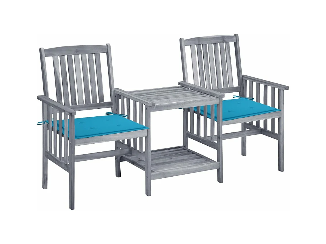 Chaises de jardin avec table à thé et coussins Acacia solide