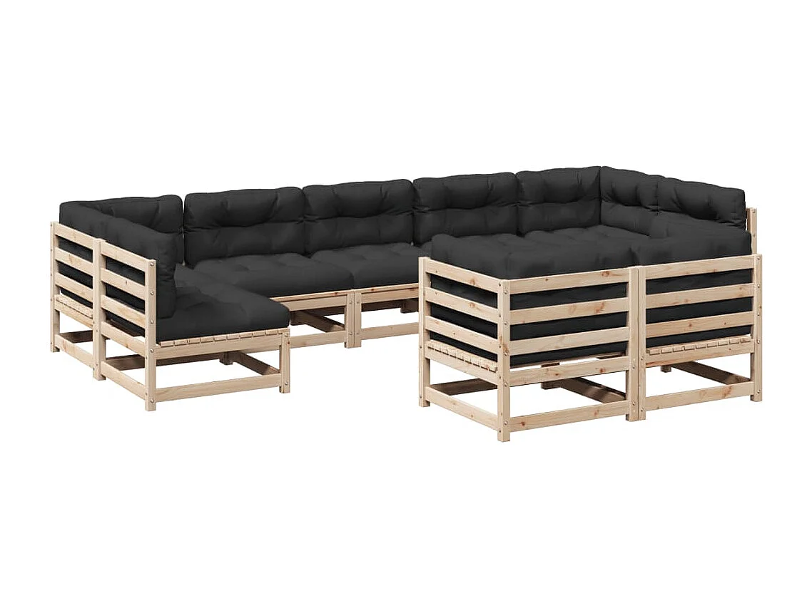 9 peças conjunto sofás de jardim com almofadões pinho maciço