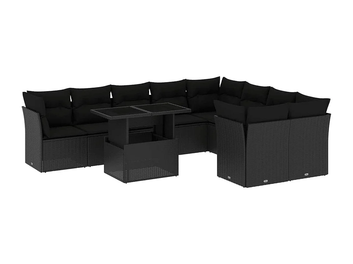 Set de sofás de jardín 10 piezas cojines ratán sintético negro