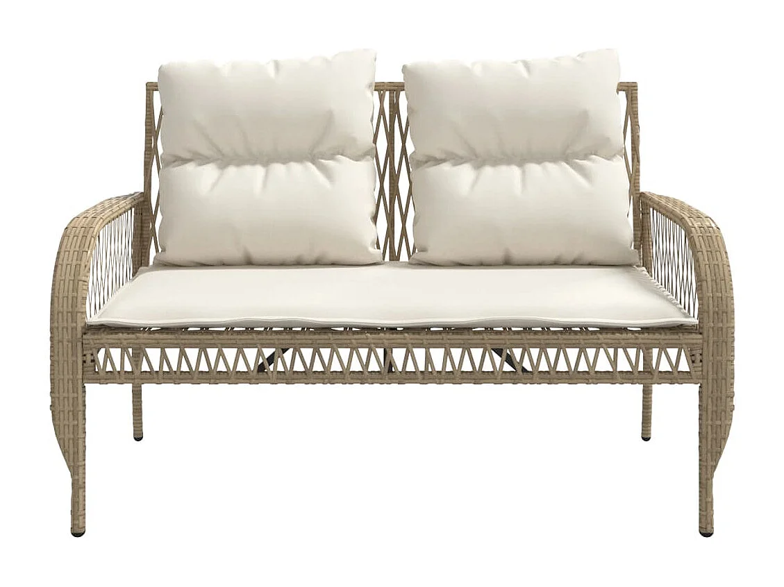 Salon de jardin avec coussins 4 pièces beige résine tressée