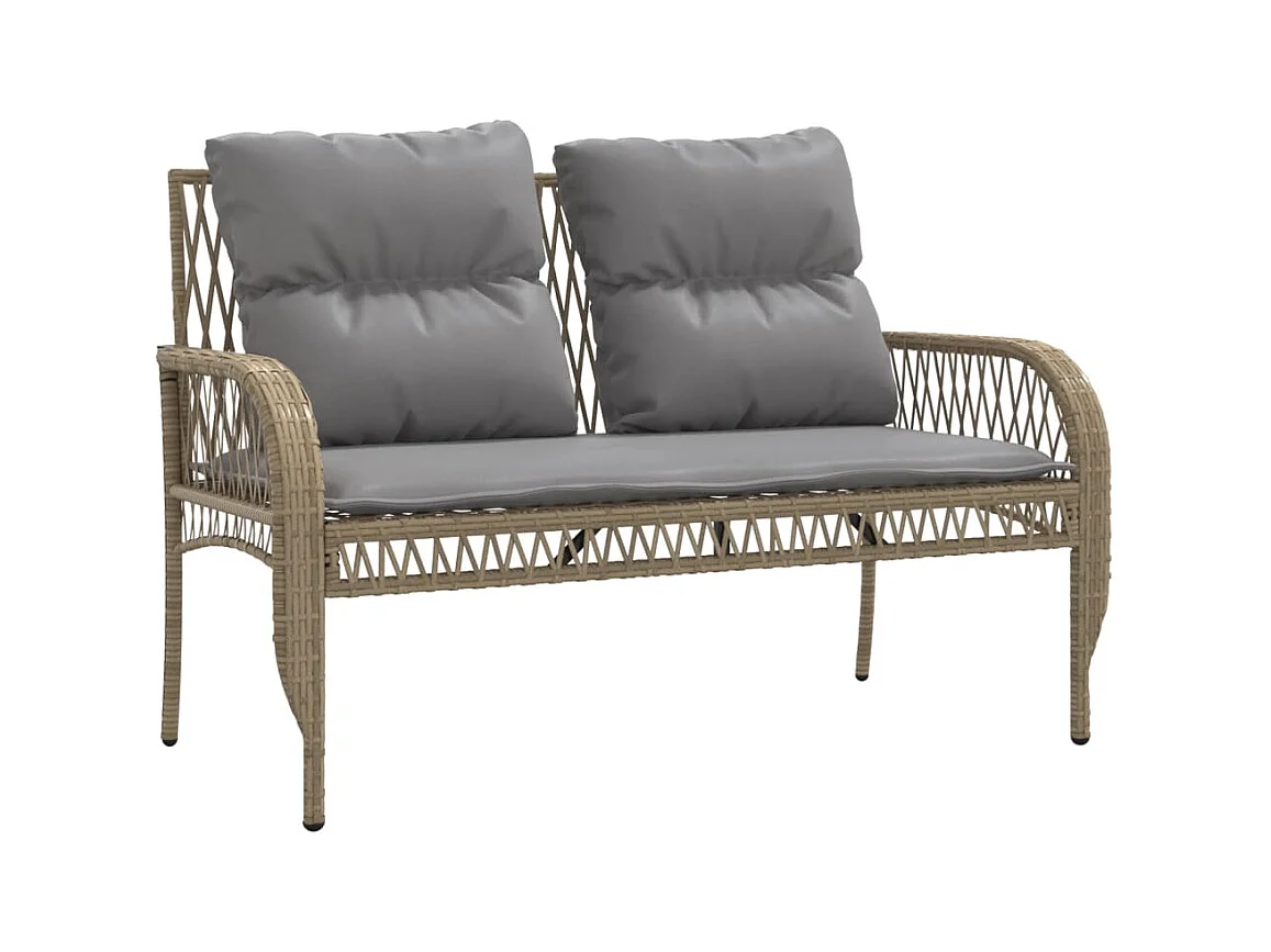 Salon de jardin avec coussins 4 pièces beige résine tressée