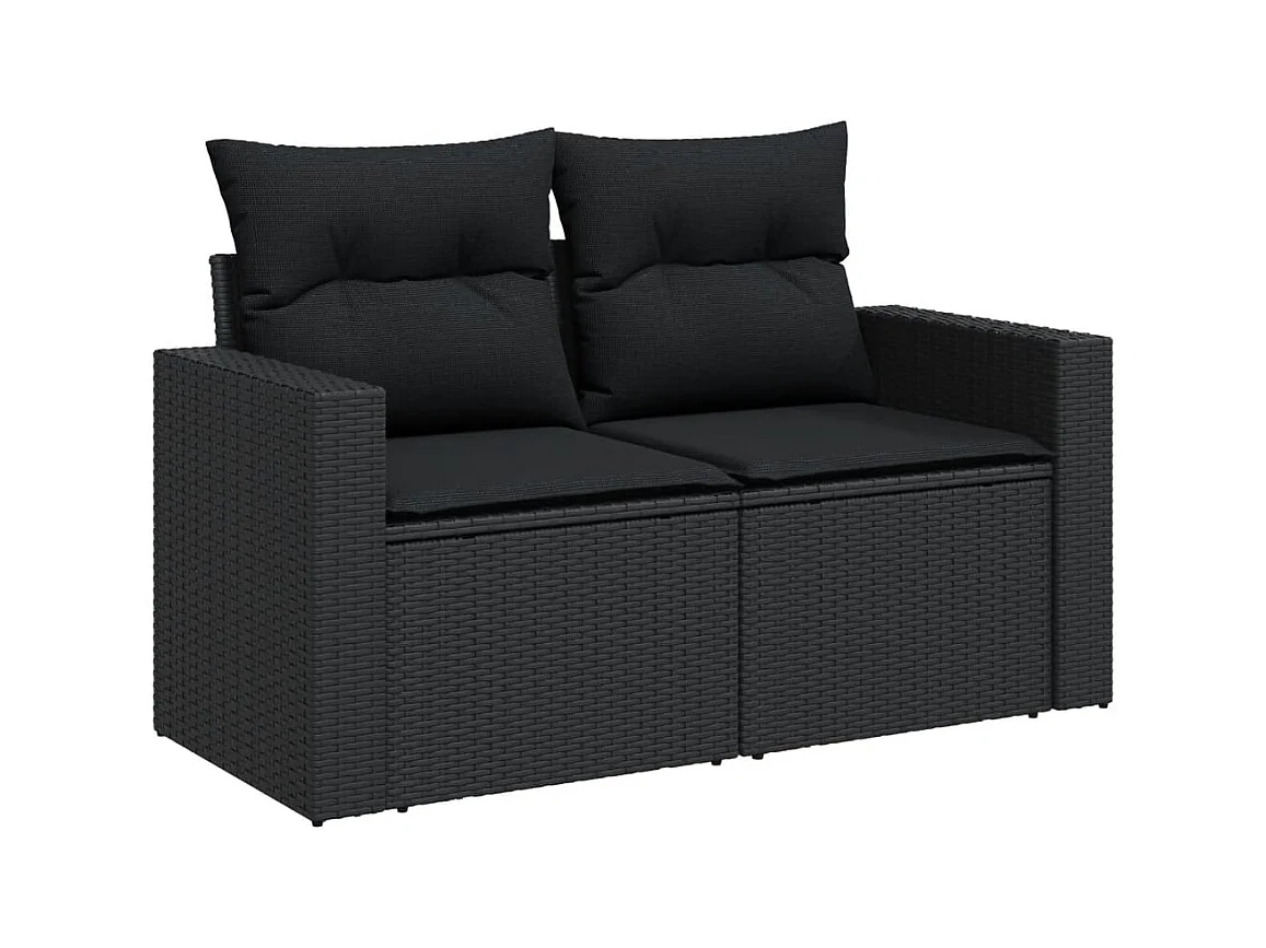 Set de sofás de jardín 7 piezas con cojines ratán sintético negro