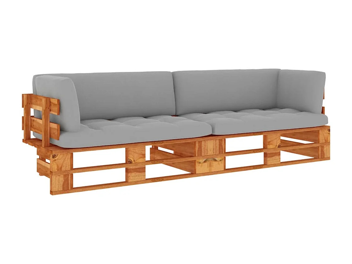 Sofá de palets 2 plazas cojines madera pino impregnada marrón