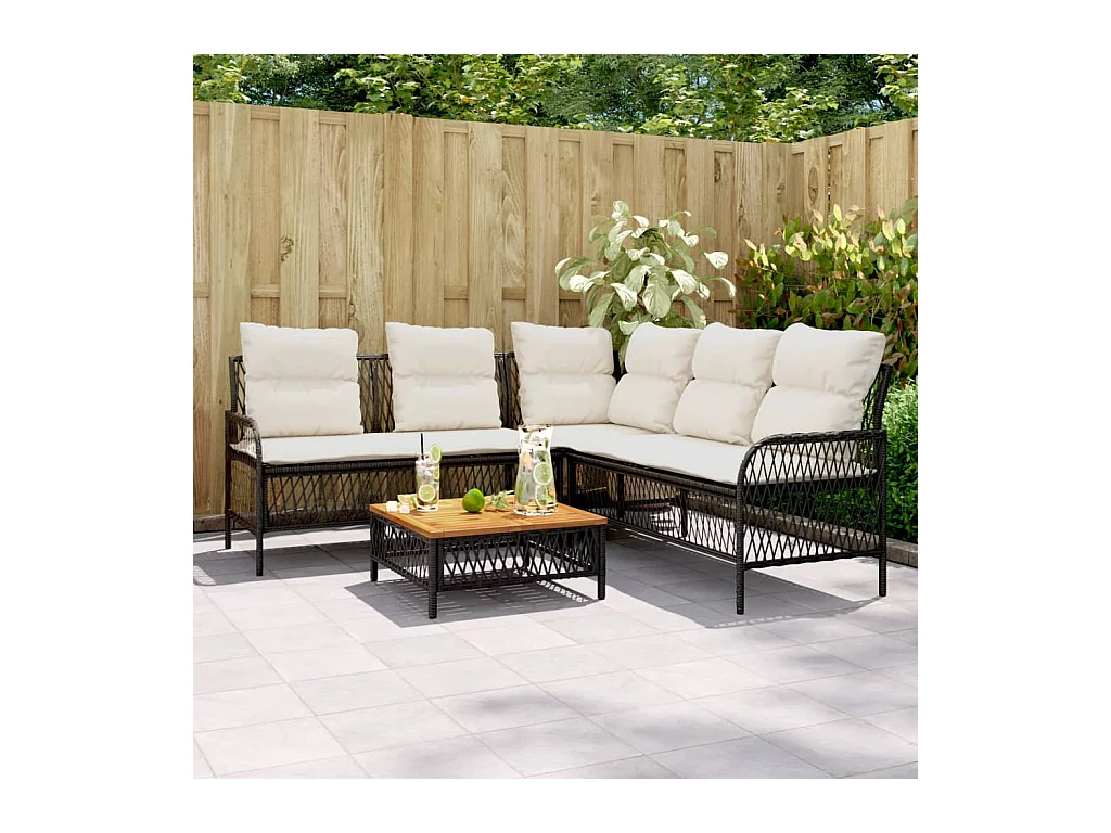 2 peças conjunto sofás de jardim com almofadões vime PE preto