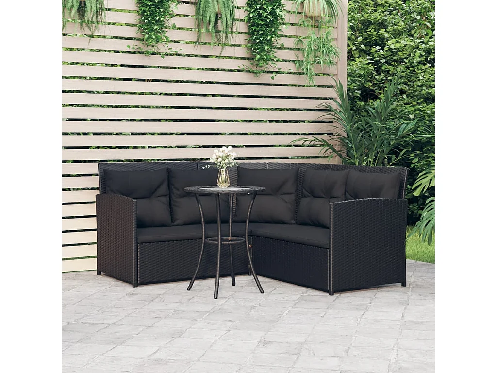 2-delige Loungeset met kussens L-vormig poly rattan zwart