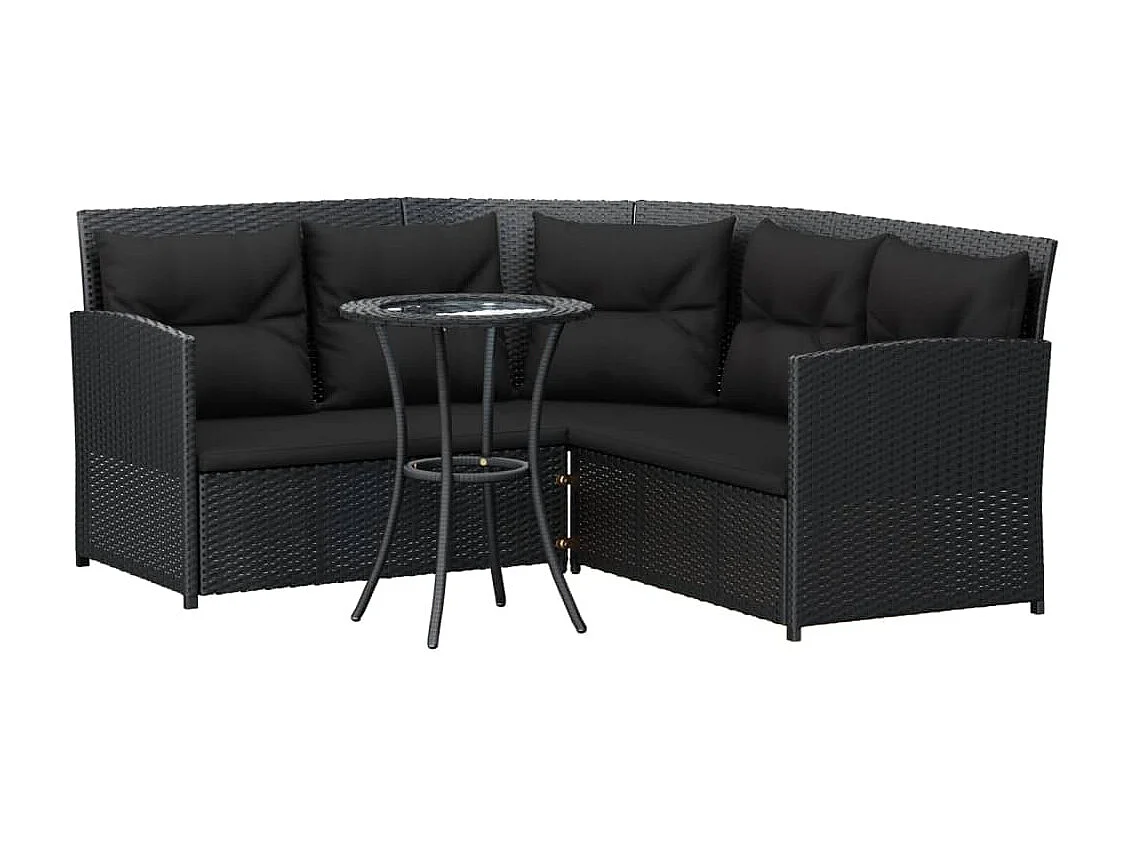 2-delige Loungeset met kussens L-vormig poly rattan zwart