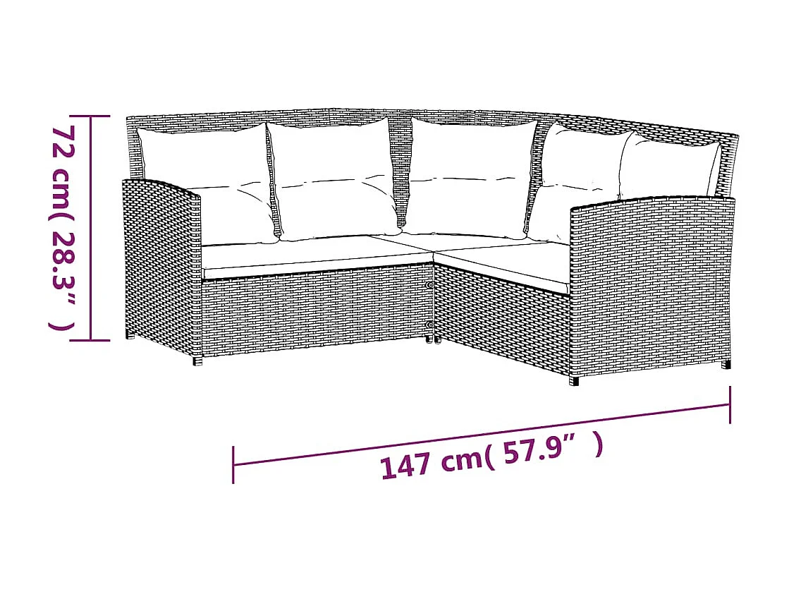 2-delige Loungeset met kussens L-vormig poly rattan zwart