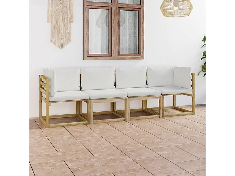 Sofá de jardim 4 lugares com almofadões cor creme