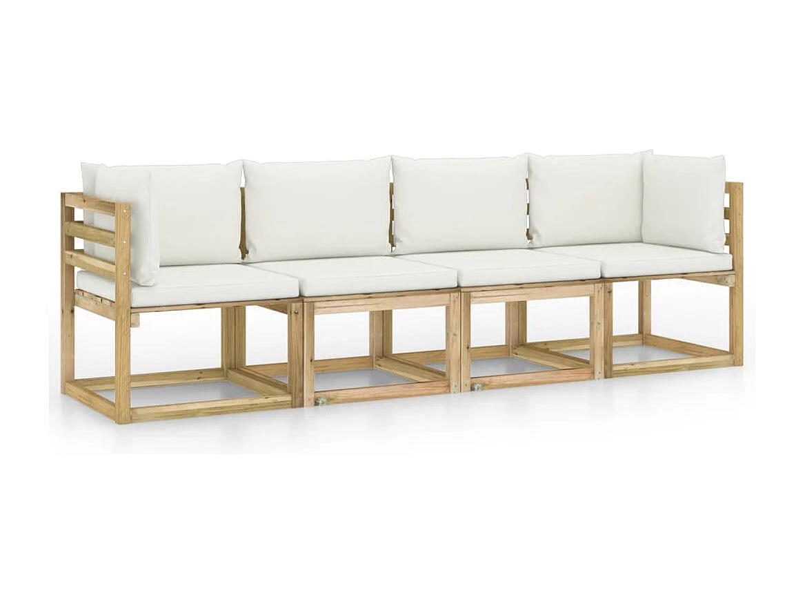 Sofá de jardín de 4 plazas con cojines crema