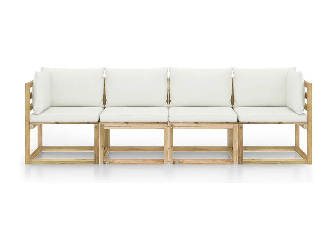 Canapé de jardin 4 places avec coussins crème