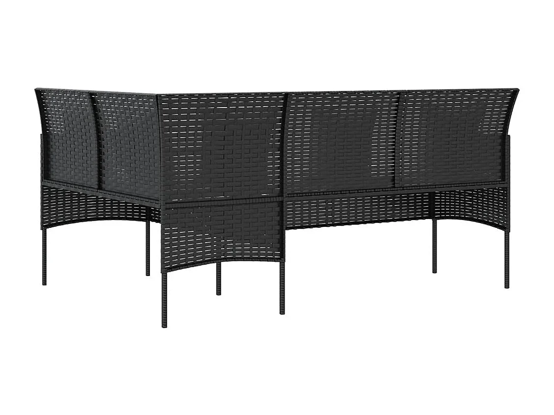 5 peças conjunto sofás formato L c/ almofadões vime PE preto