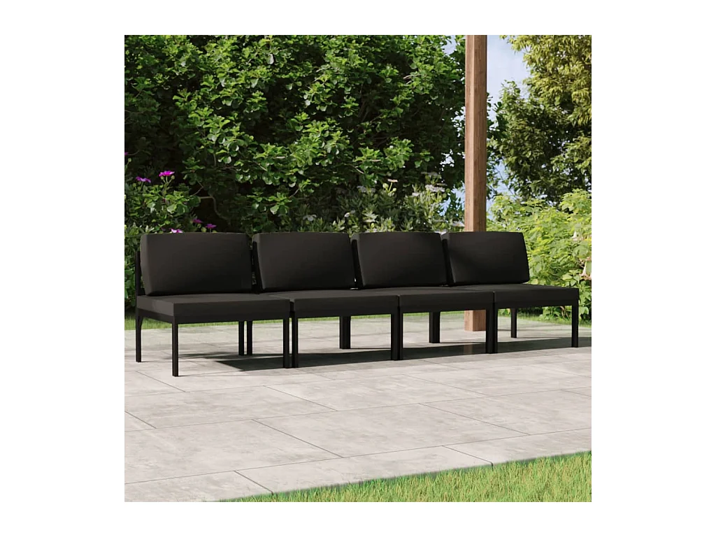 Canapé de jardin 4 places avec coussins Aluminium Anthracite