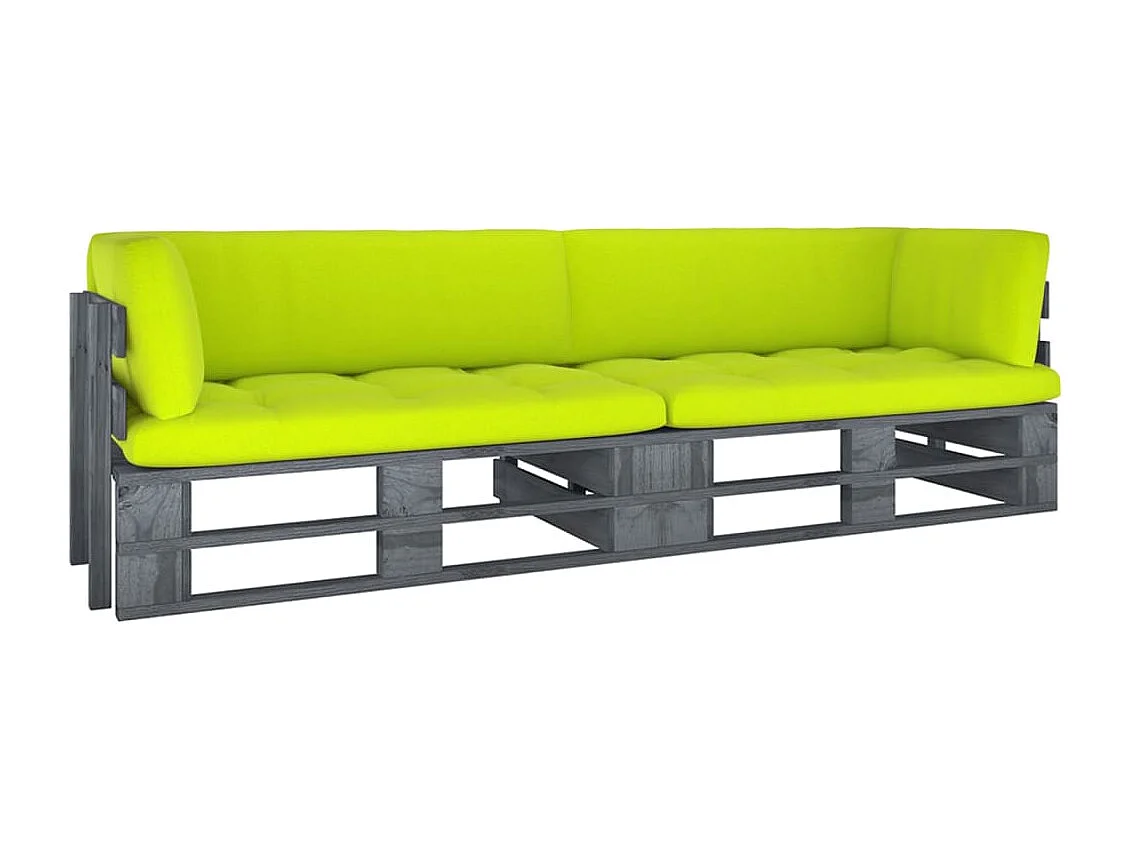 Sofá de palets 2 plazas cojines gris madera de pino impregnada