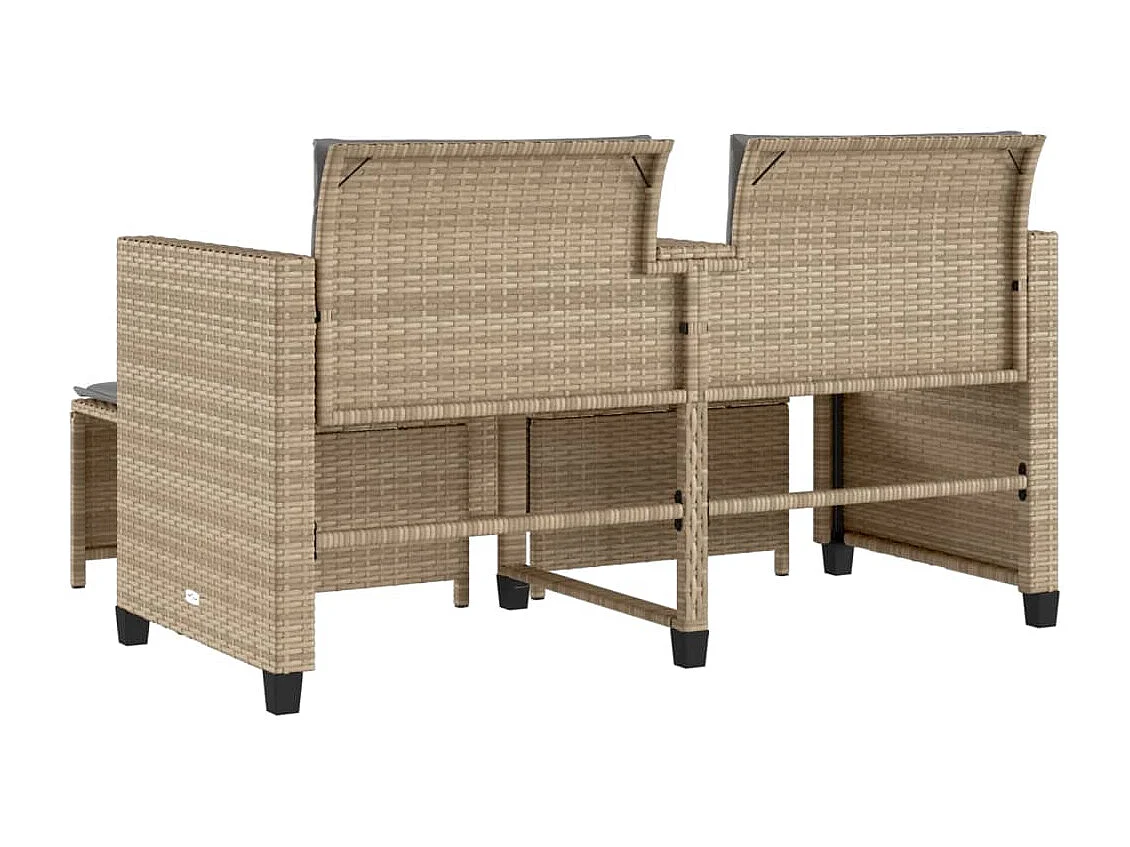 Canapé de jardin 2 places avec table et tabourets beige rotin