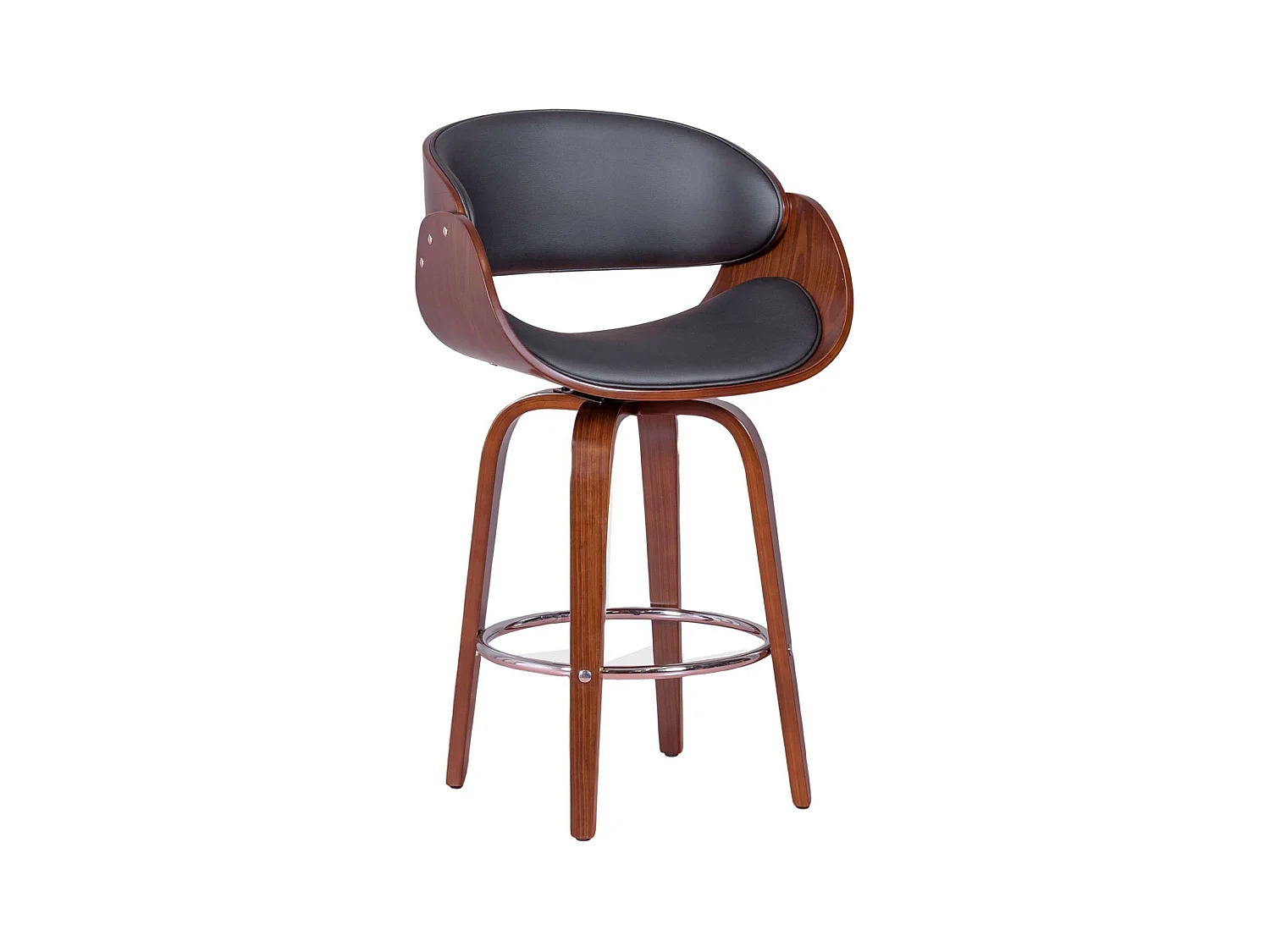 Tabouret scandinave en bois de noyer avec coussin en similicuir (66cm) - Burrow - Noir