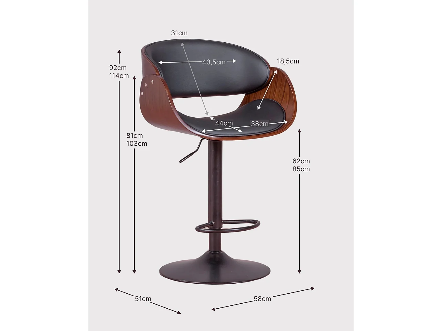 Tabouret réglable en bois de noyer et coussin en similicuir - Burrow - Noir