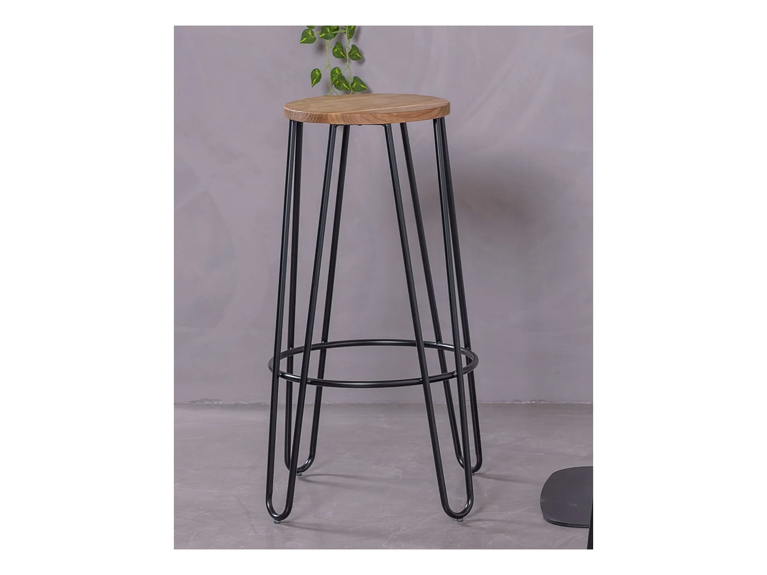 Industriehocker aus Eschenholz (75 cm) - Lissabon - Schwarz