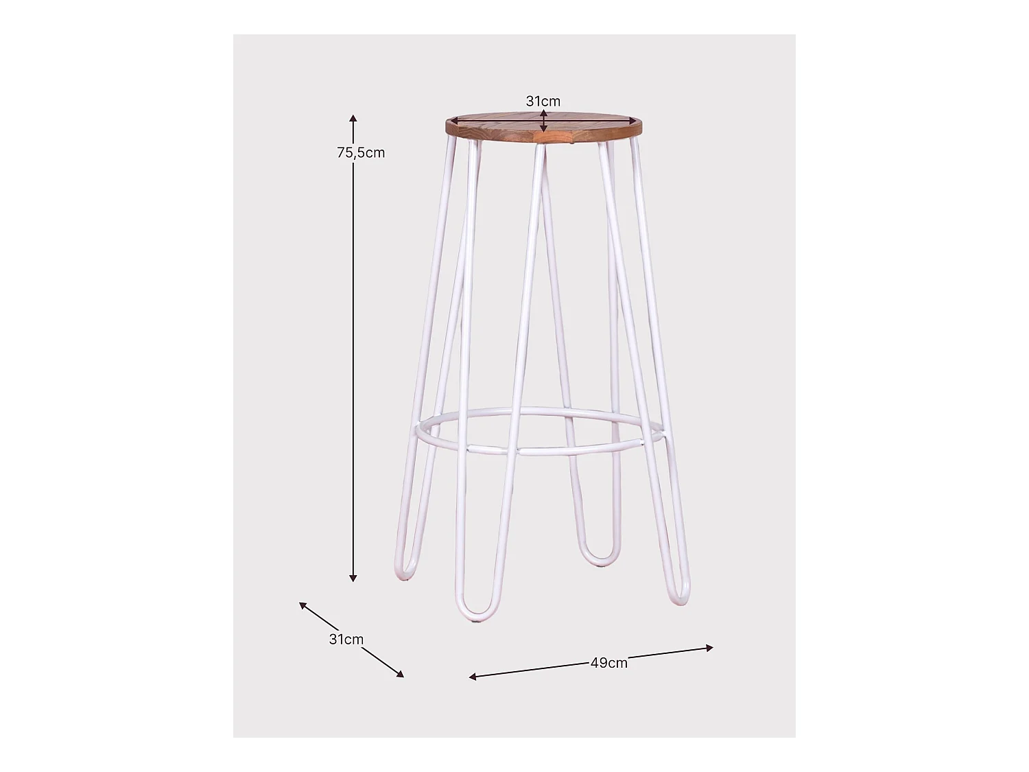 Industriehocker aus Eschenholz (75 cm) - Lissabon - Schwarz