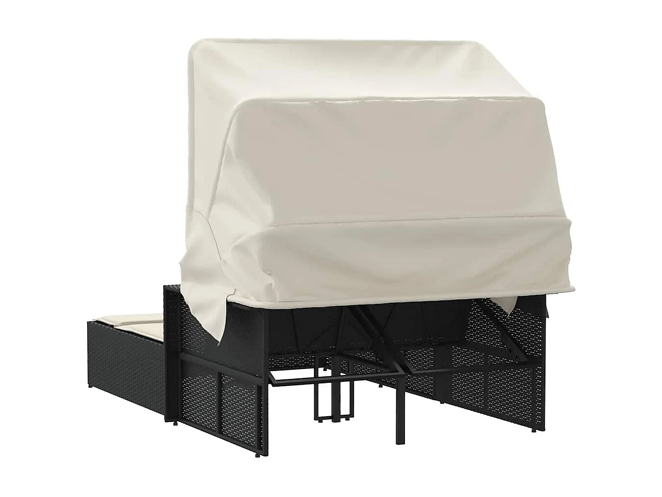 Espreguiçadeira dupla com toldo e almofadões vime PE preto