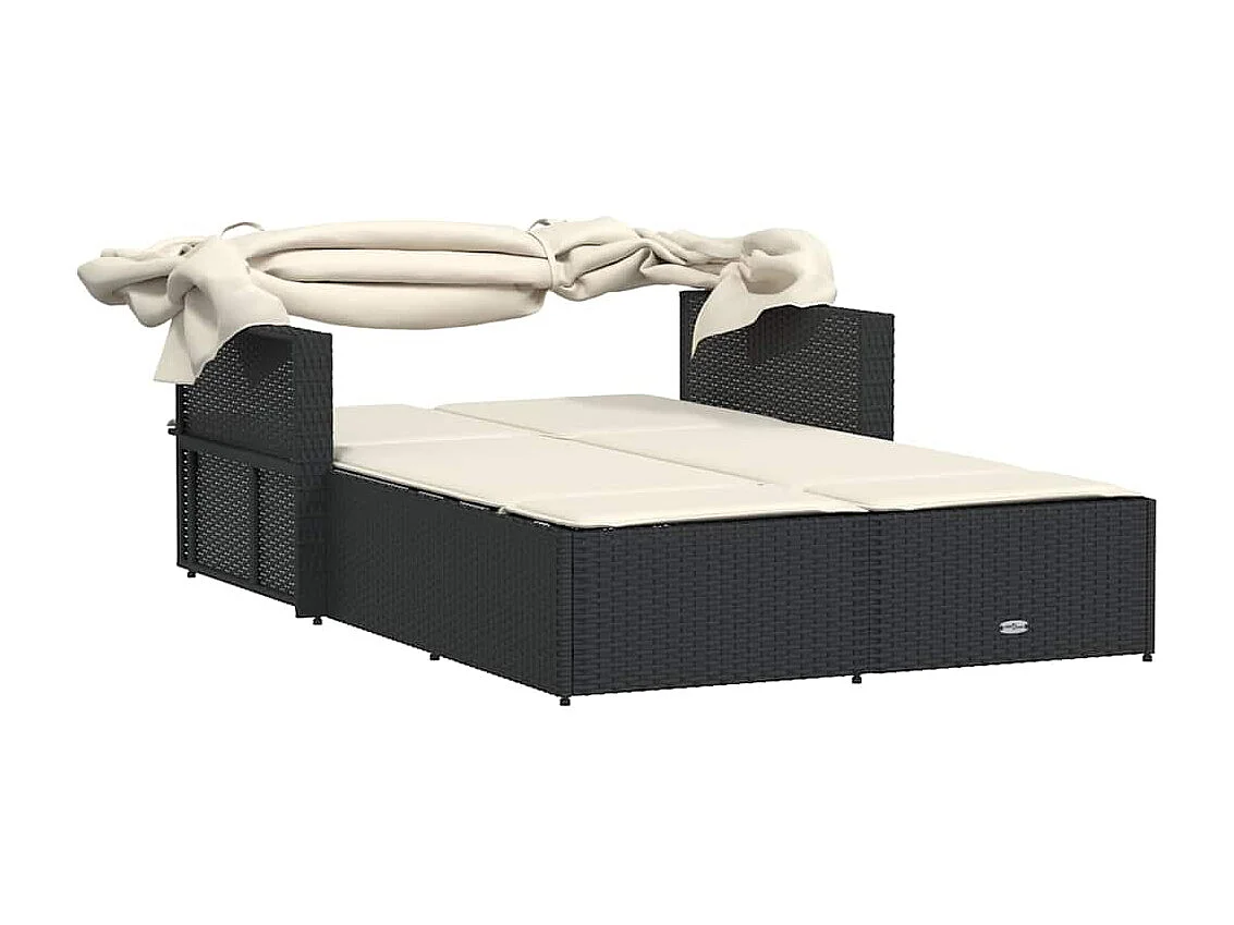 Espreguiçadeira dupla com toldo e almofadões vime PE preto