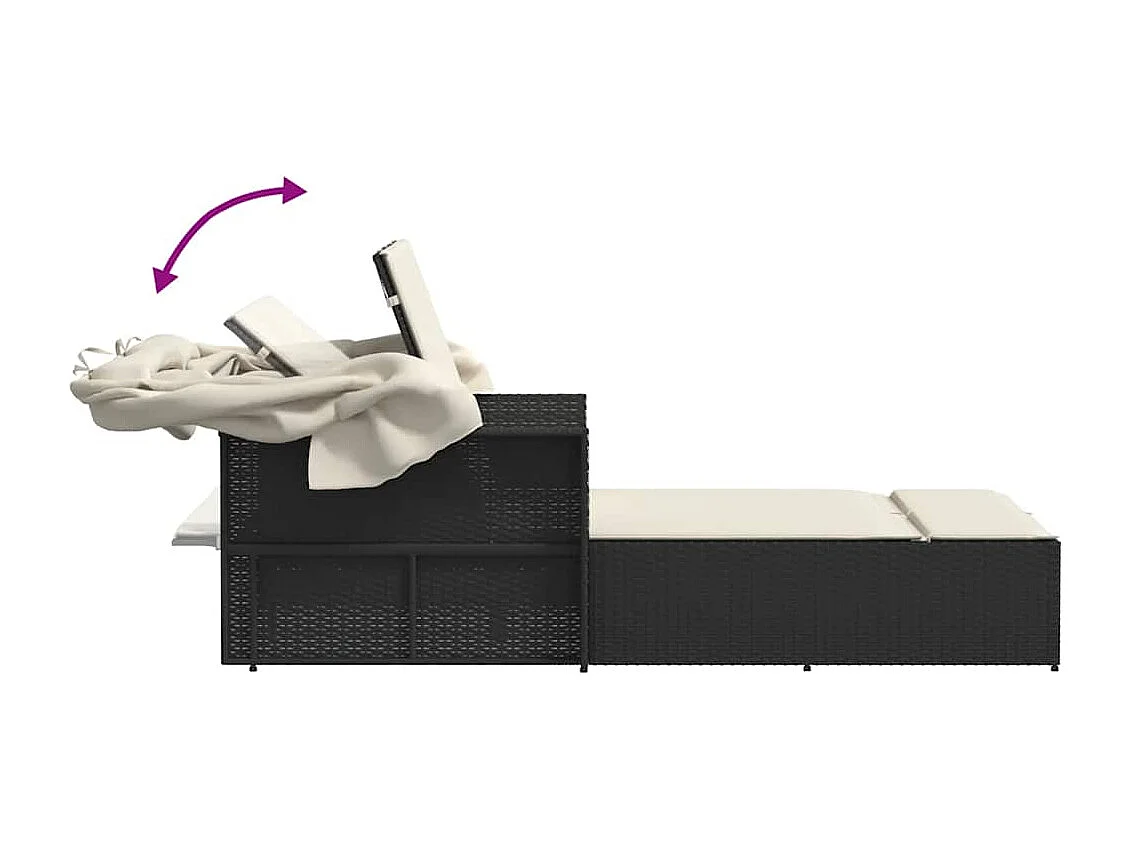 Espreguiçadeira dupla com toldo e almofadões vime PE preto