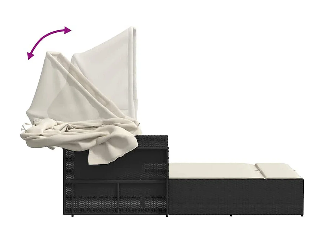 Espreguiçadeira dupla com toldo e almofadões vime PE preto