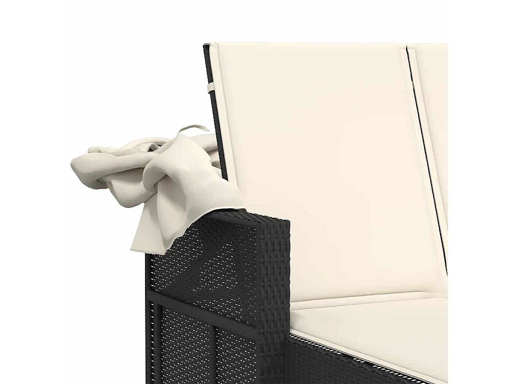 Lettino Prendisole Doppio Baldacchino e Cuscini Nero Polyrattan