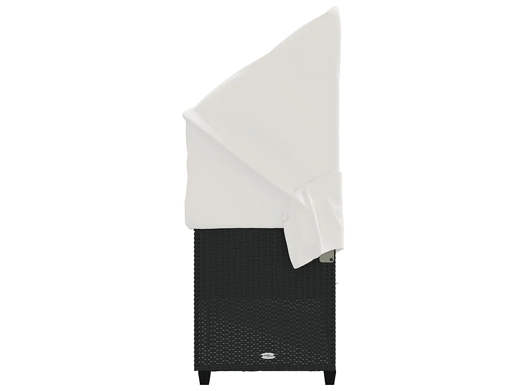 Ligbed met luifel en kussens poly rattan zwart