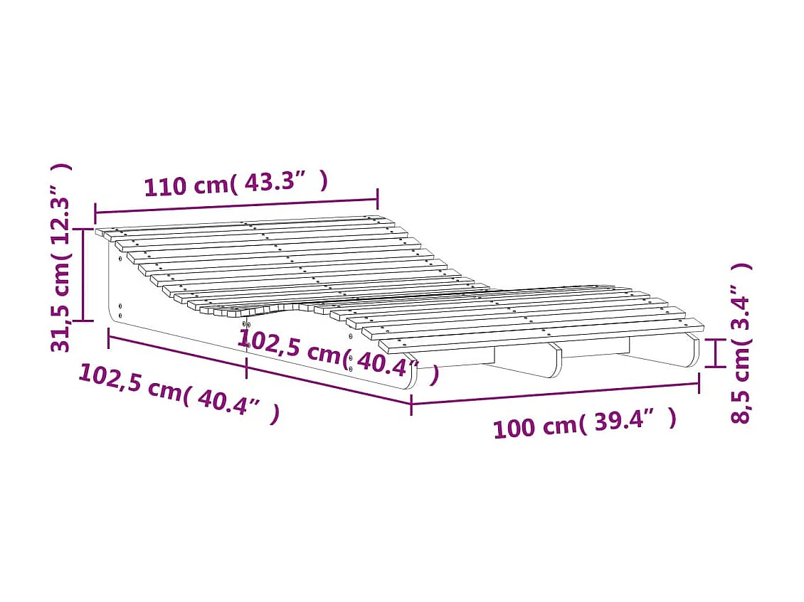 Chaise longue 205x110x31,5 cm bois massif de pin