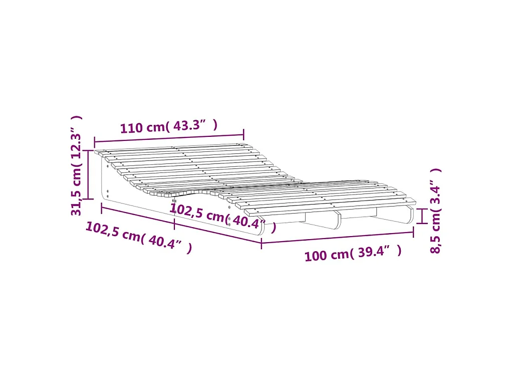 Chaise longue 205x110x31,5 cm bois massif de pin
