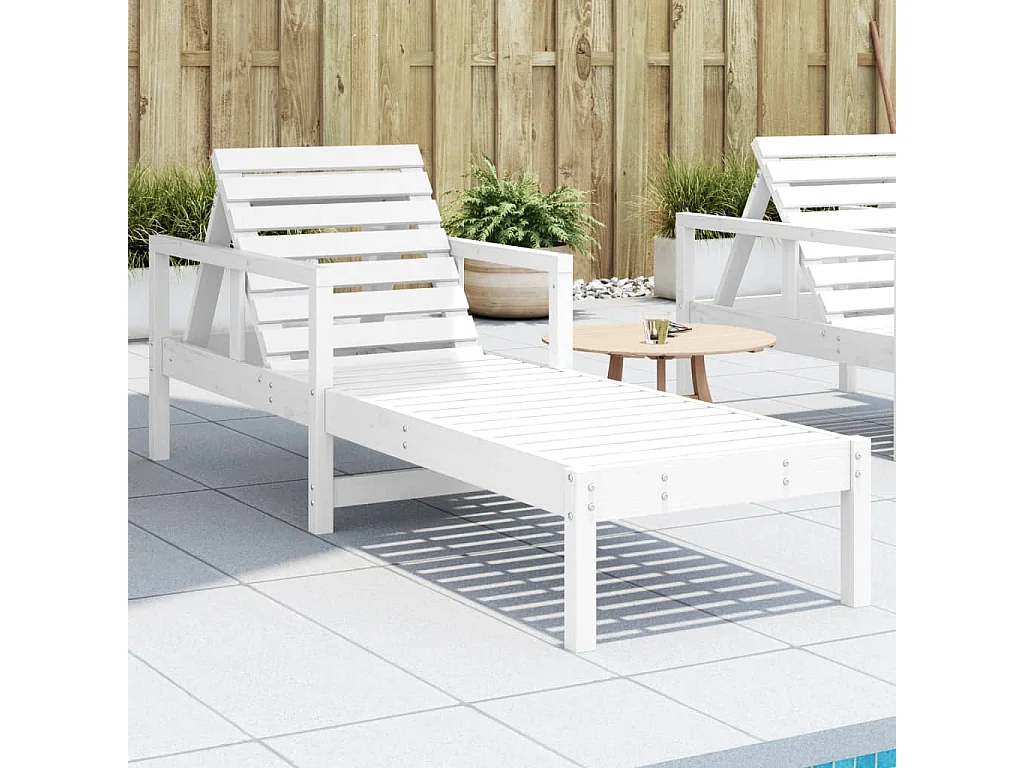 Lettino Prendisole Bianco 199,5x62x55 cm Legno Massello di Pino