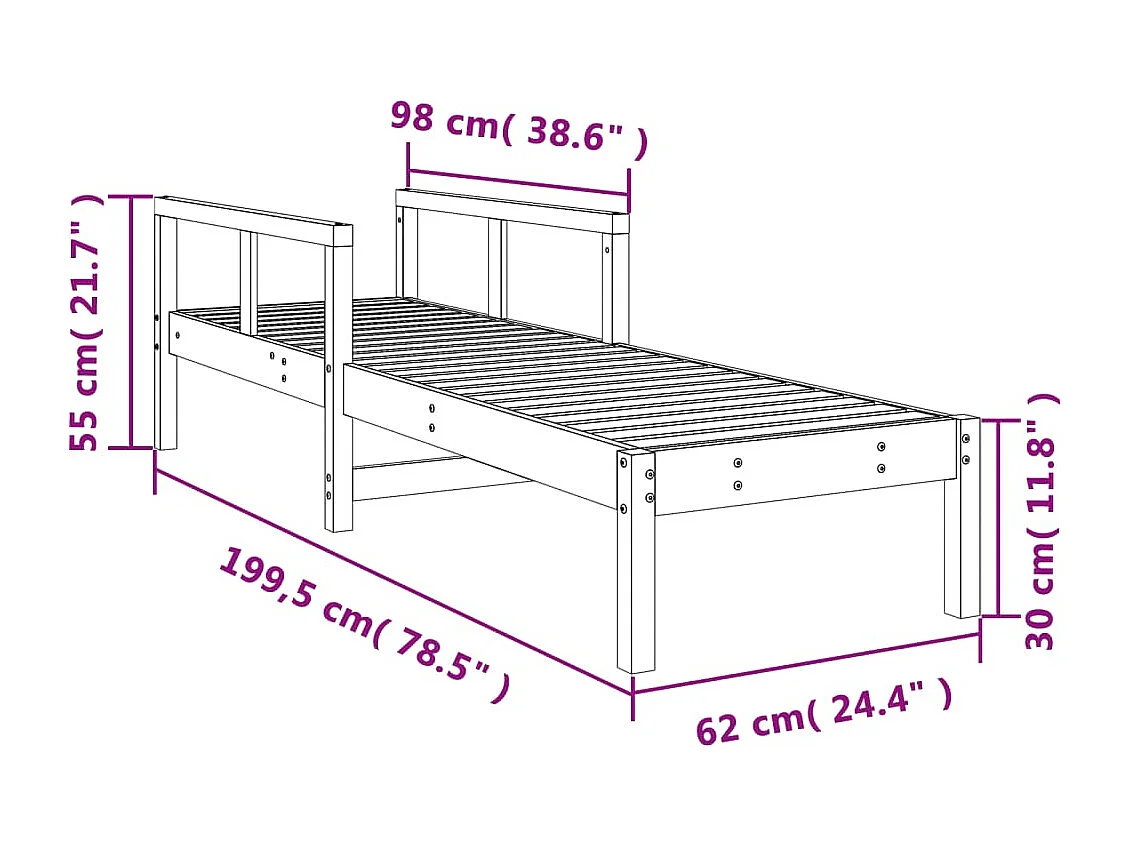 Lettino Prendisole Bianco 199,5x62x55 cm Legno Massello di Pino