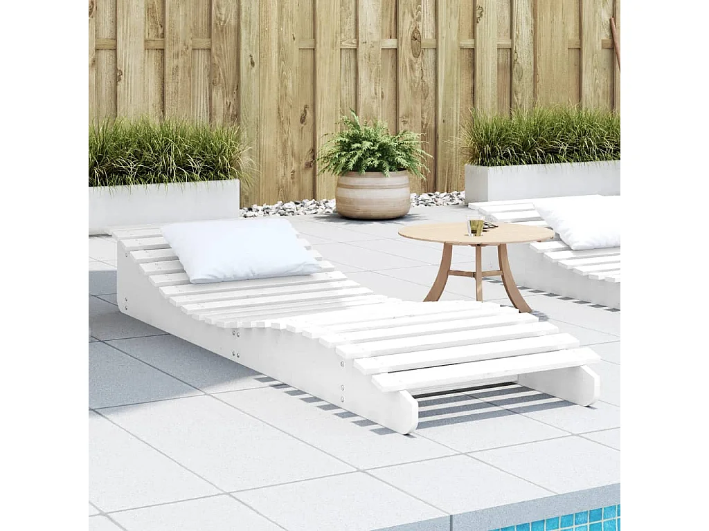 Chaise longue blanc 205x60x31,5 cm bois massif de pin