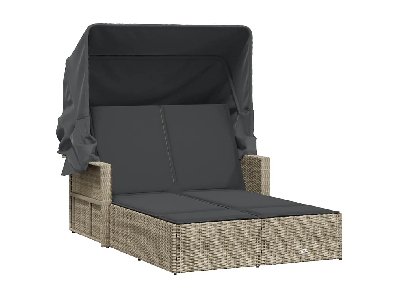 Lettino Doppio Baldacchino e Cuscini Grigio Chiaro Polyrattan