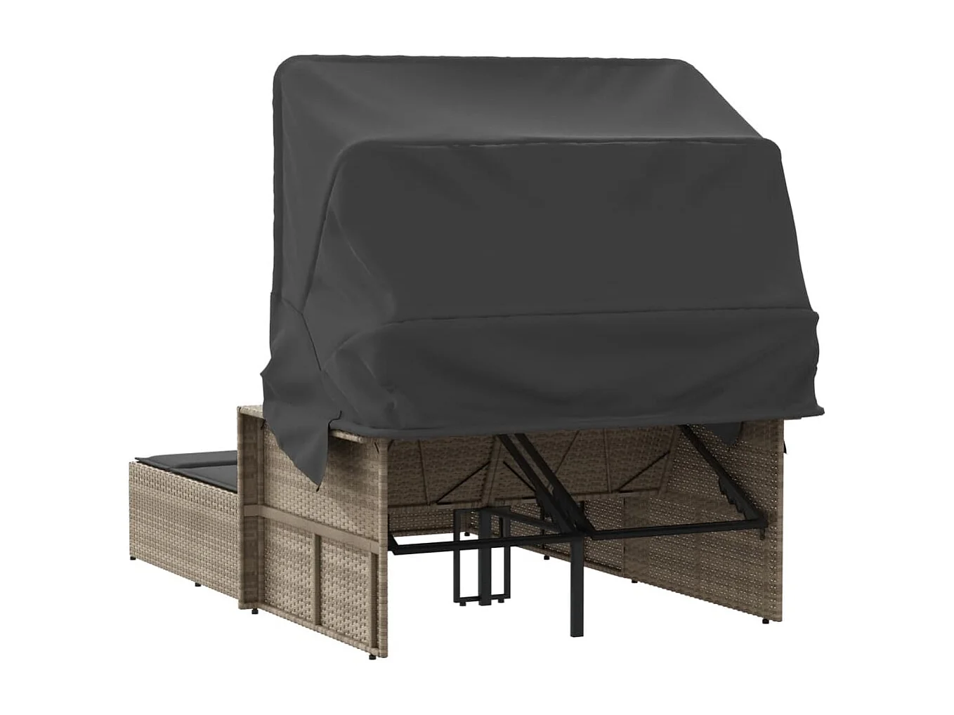 Lettino Doppio Baldacchino e Cuscini Grigio Chiaro Polyrattan