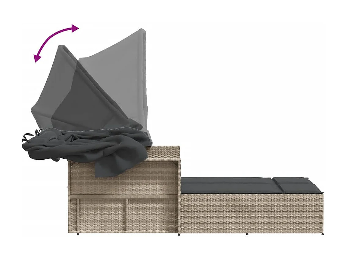 Lettino Doppio Baldacchino e Cuscini Grigio Chiaro Polyrattan