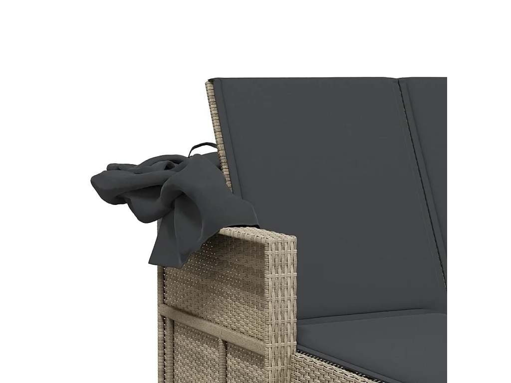 Lettino Doppio Baldacchino e Cuscini Grigio Chiaro Polyrattan