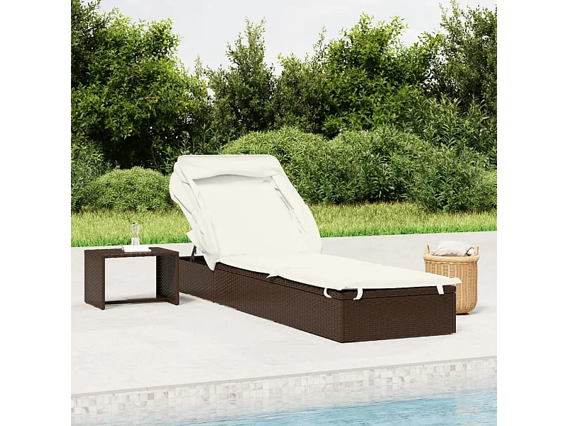 Sonnenliege mit Faltdach Braun 213x63x97 cm Poly Rattan
