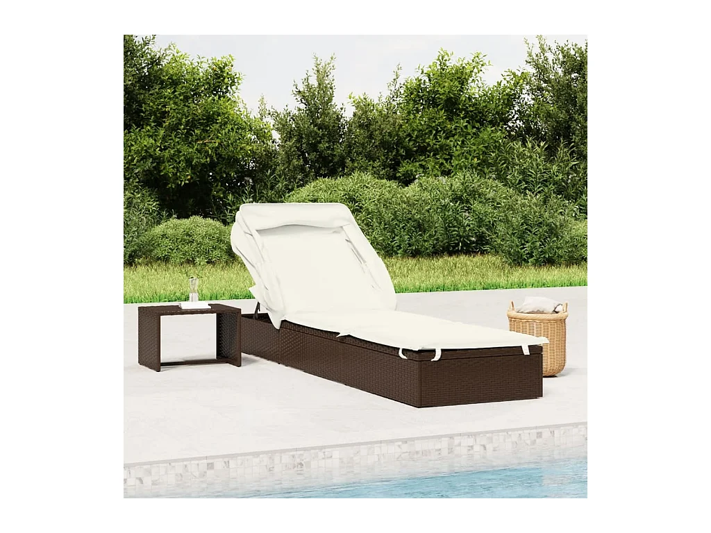 Ligbed met inklapbaar dak 213x63x97 cm poly rattan bruin